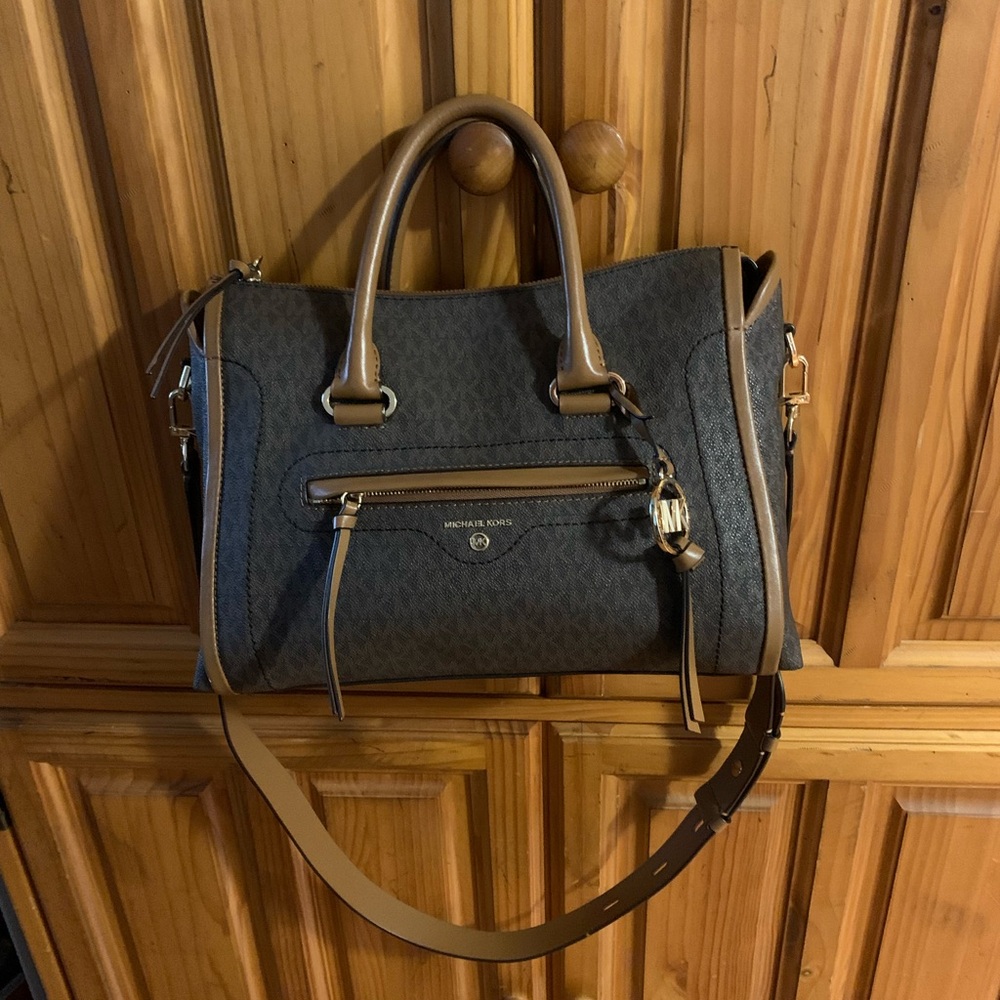Michael Kors Signature Satchel Bag in Brown and Tan